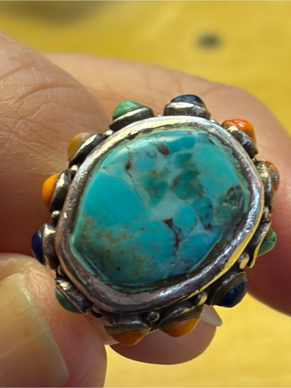 BARSE 925 Sterling Silver Turquoise Multicolor Cabochon Ring Size 6.5